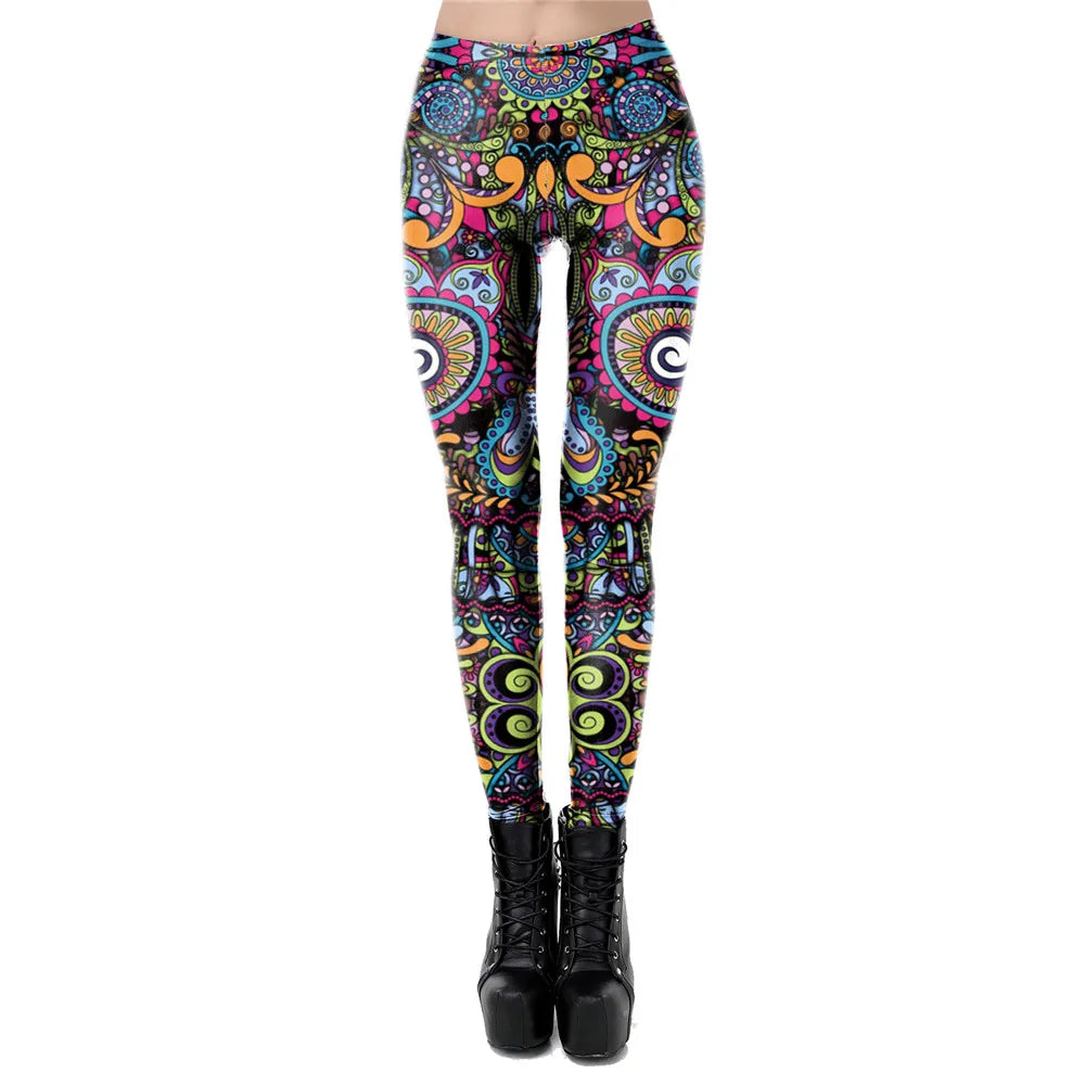 Round Ombre Flower Printing Leggings