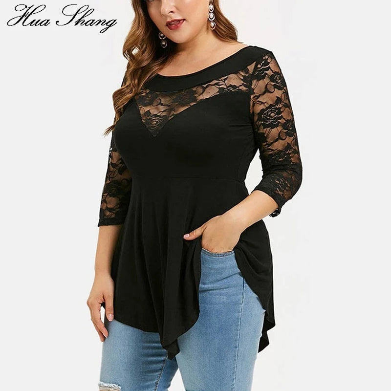 Floral Lace Hollow Out Tunic Blouse