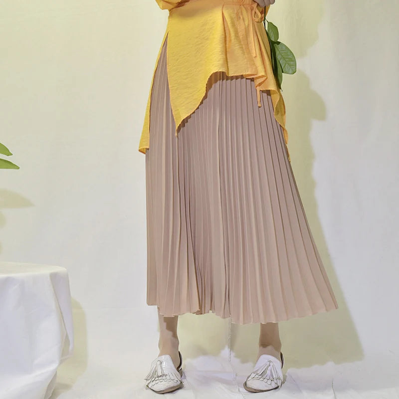 Vintage Pleated Midi Long Skirt