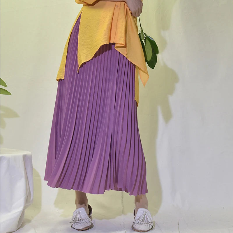 Vintage Pleated Midi Long Skirt