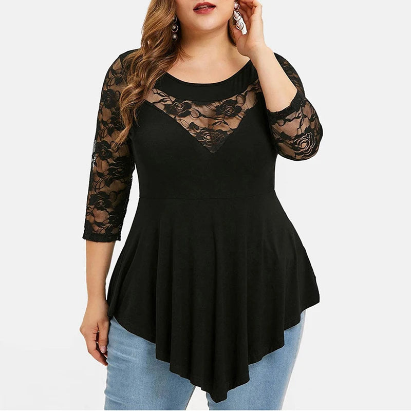 Floral Lace Hollow Out Tunic Blouse