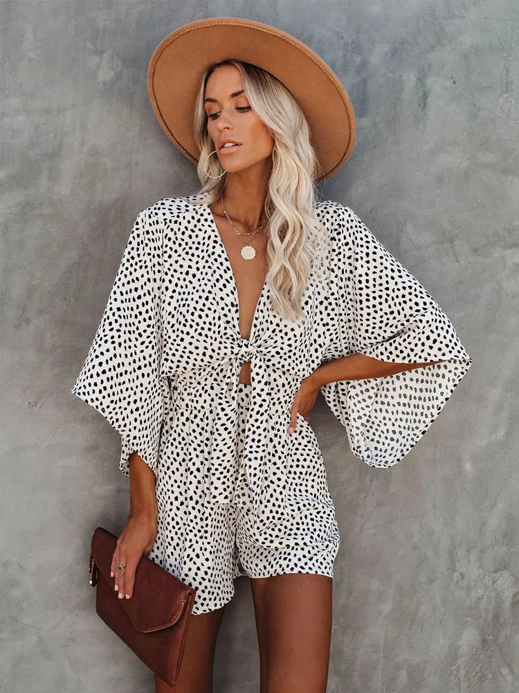 Leopard Print Bowknot Romper