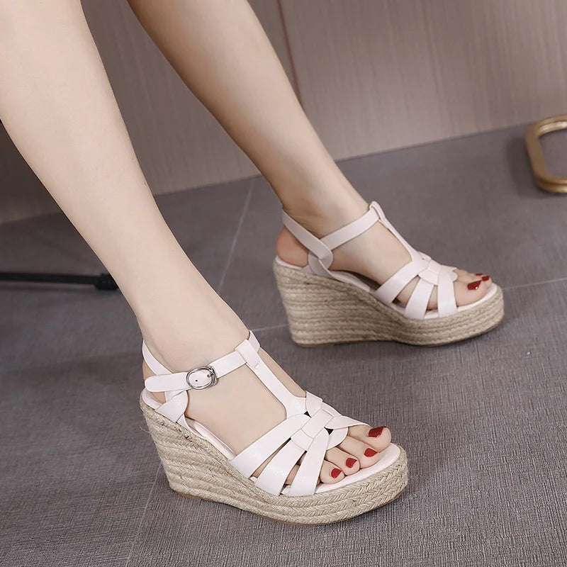 Straw Platform Wedge Shoes