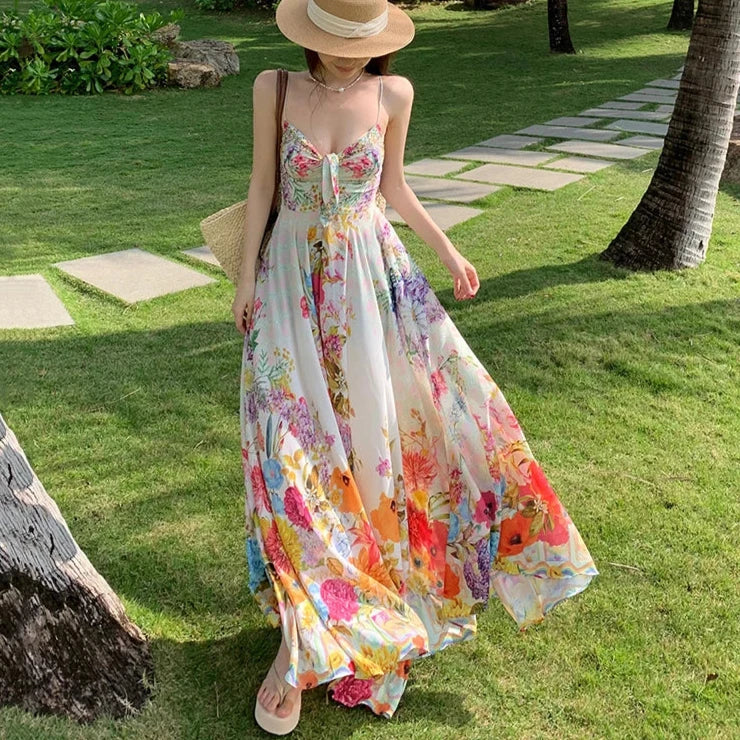 Summer Floral Print Boho Maxi Dress