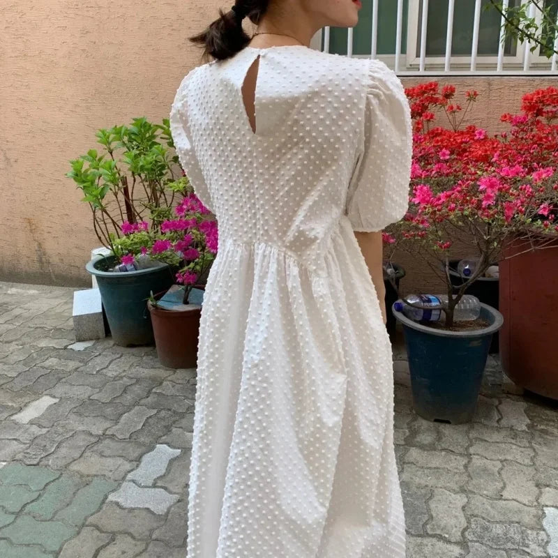 Puff Short Sleeve Long Dress