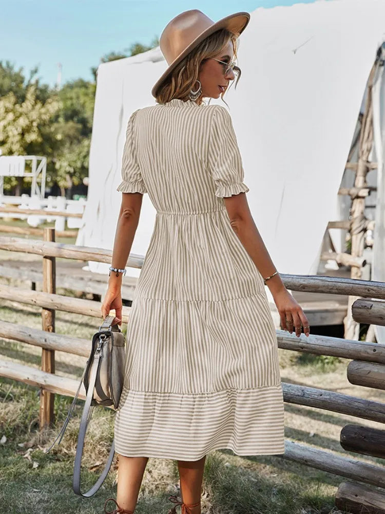 Pleated Stripe Maxi Dress