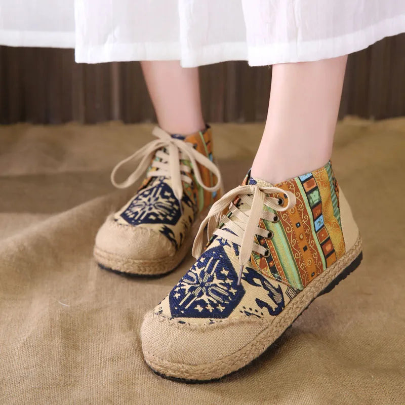 Linen Canvas Lace Up Shoes