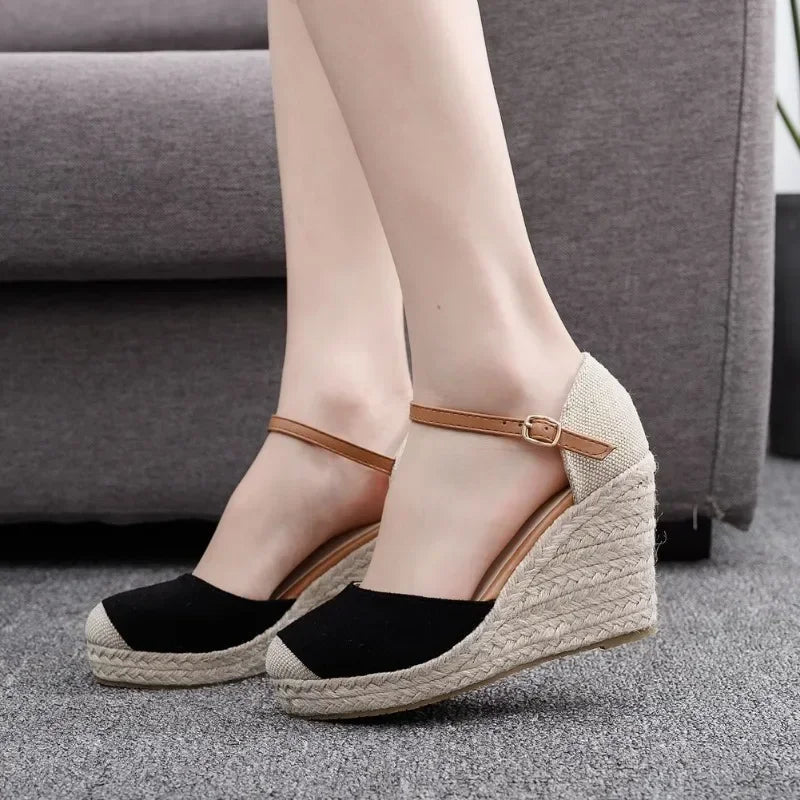 Gold Raffia Wedge Sandals