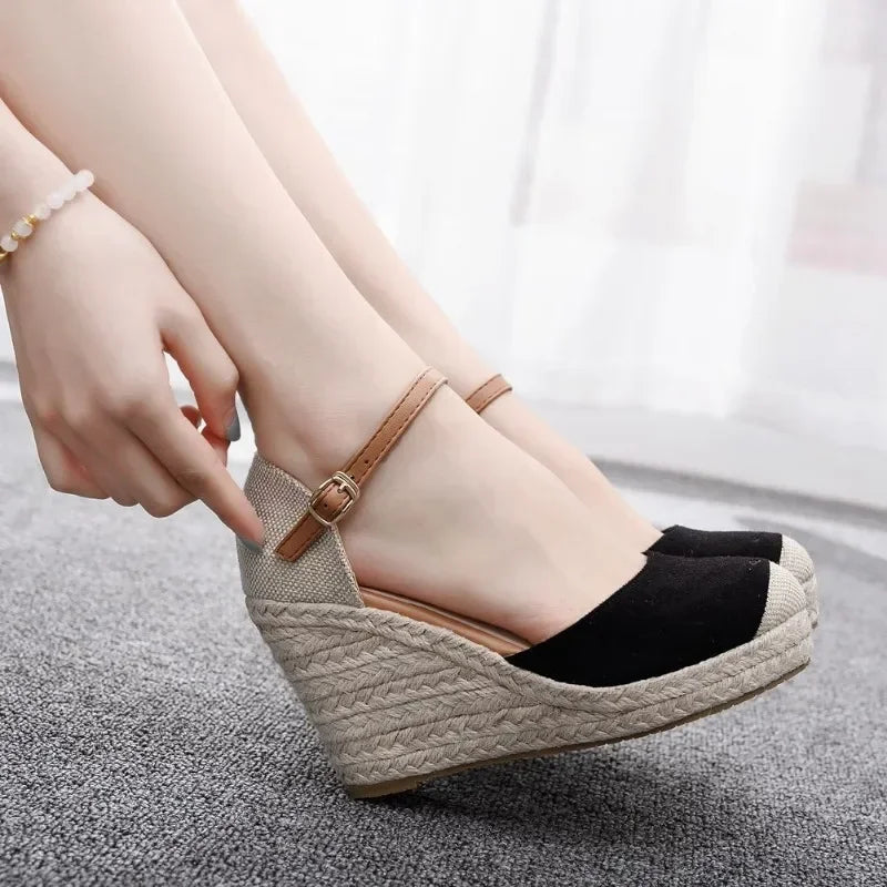 Gold Raffia Wedge Sandals