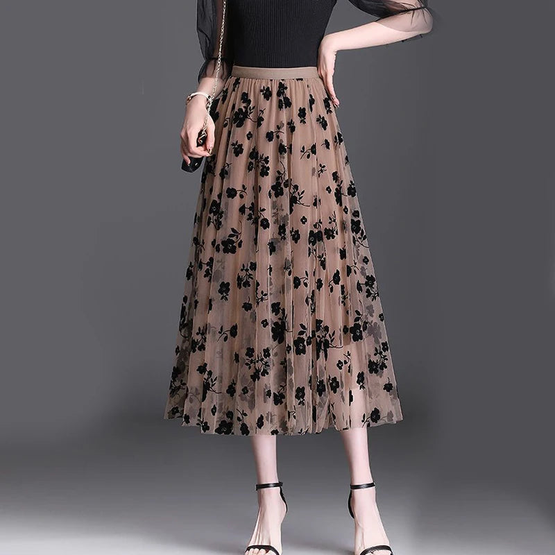 Elegant Mesh Floral Skirt