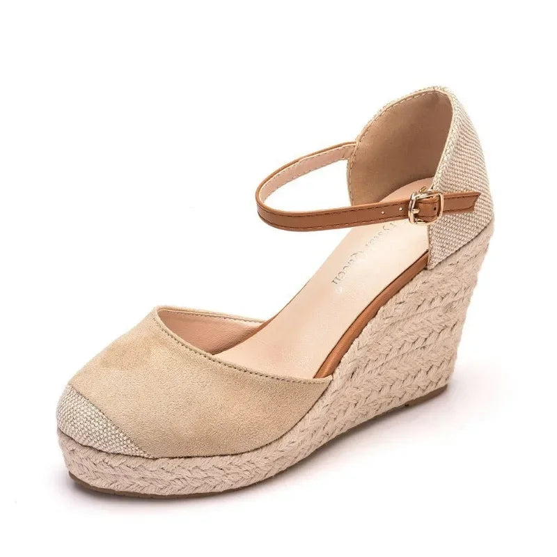 Gold Raffia Wedge Sandals